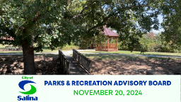 Park scene with text "Parks and Recreation Advisory Board November 20, 2024"